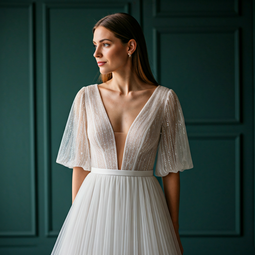 Intricate bridal gown bodice being tailored